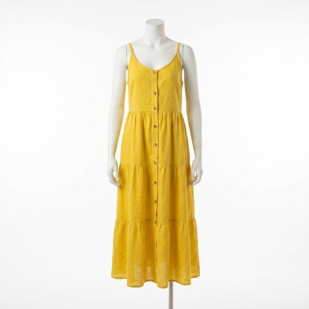 NEW MADE IN ITALY viviana tiered linen dress in yellow
